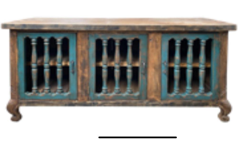 3 Door Turn Leg Credenza Turquiose
